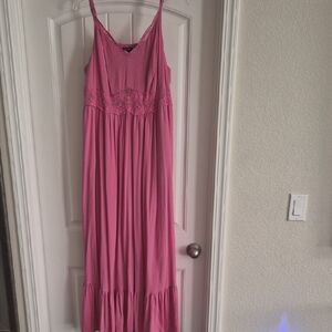 Pink Lace-Detail Maxi Dress - Women